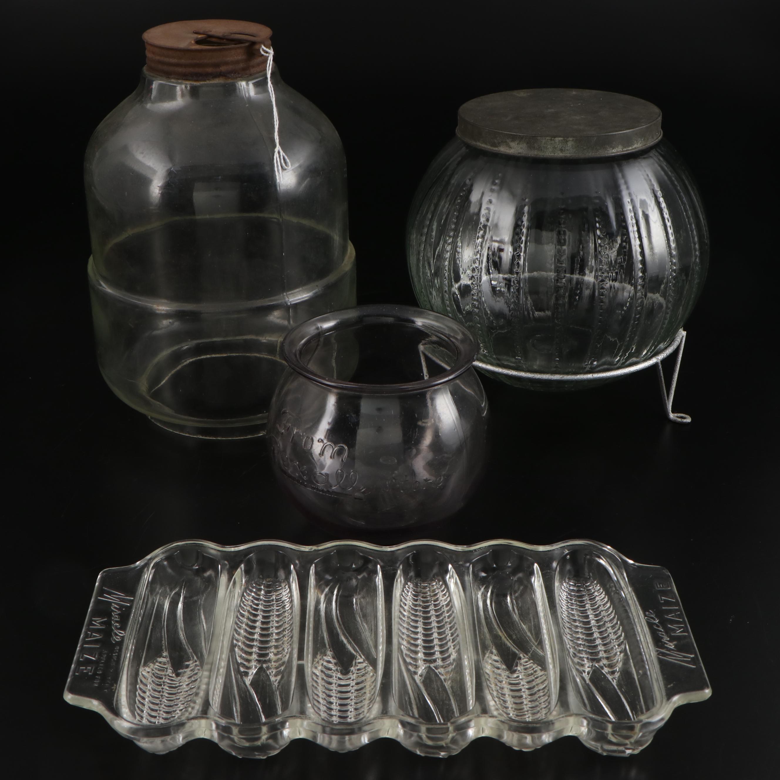 Miracle Maize Glass Cornbread Dish and Other Glass Jars and Stand EBTH