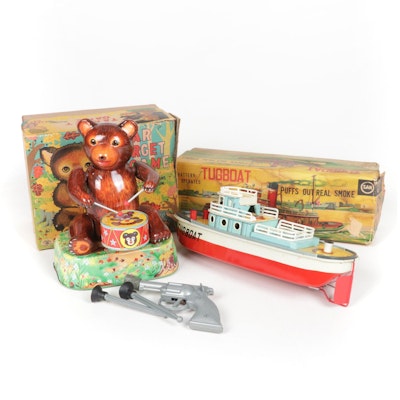 Marusan Tin Tugboat and Trade Mark Modern Toys Bear Target Game