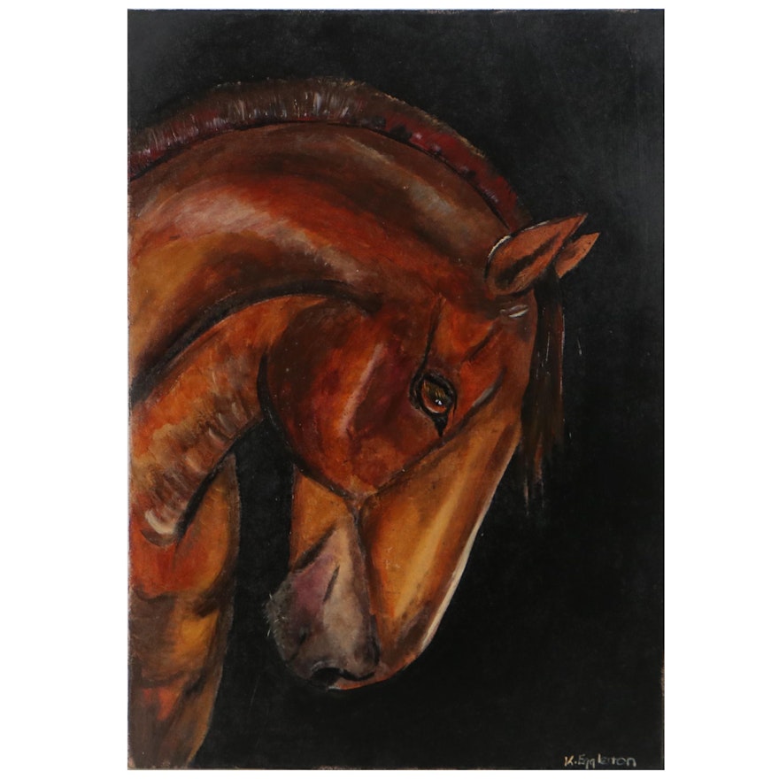 K. Eggleston Oil Painting of Horse, 21st Century
