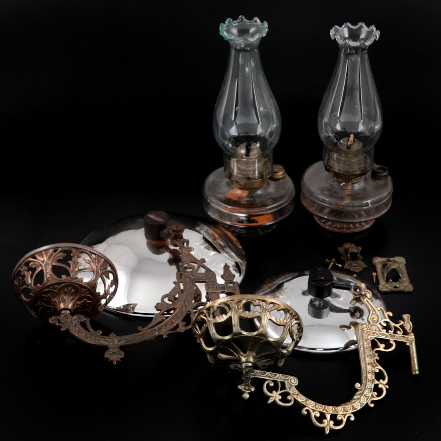 White Flame Light Glass Wall Oil Lamps, Stover and Other Brackets and Reflectors