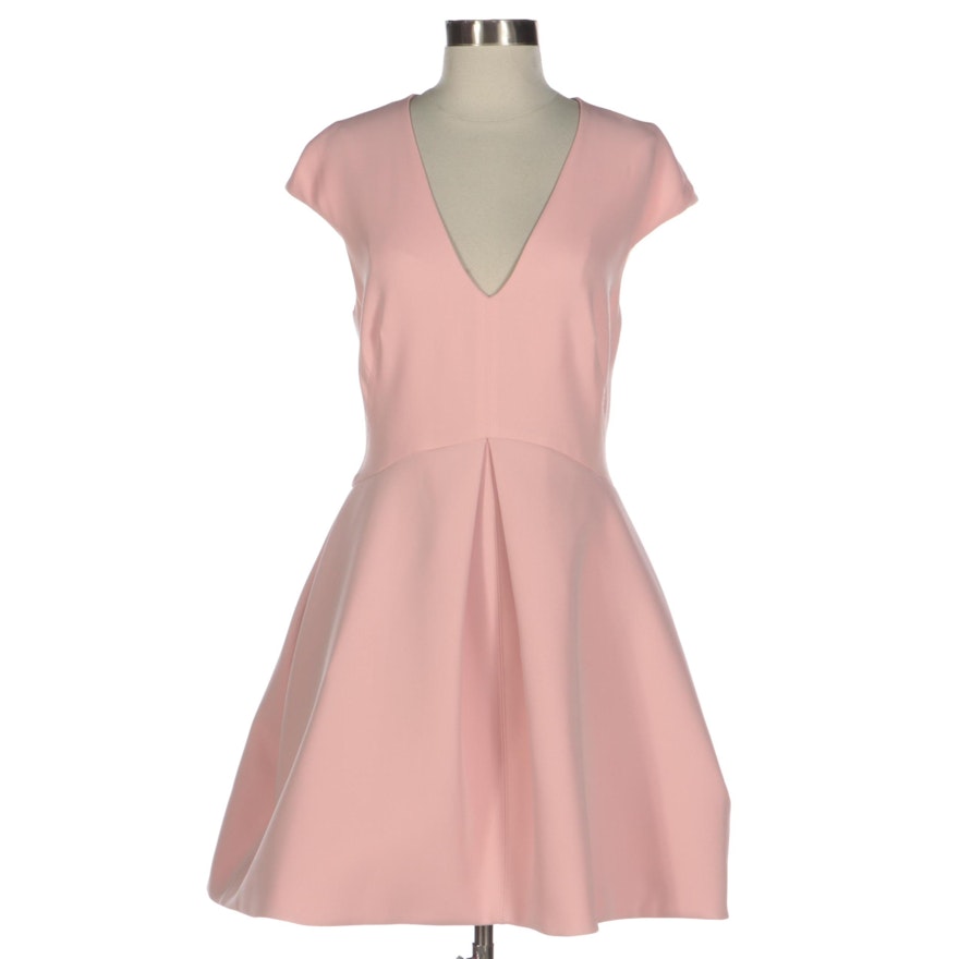 Halston Heritage Deep V-Neck Dress in Soft Pink with Cut-Out Back