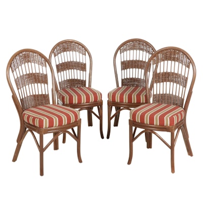 Four Bent Rattan Side Chairs with Wicker Backs