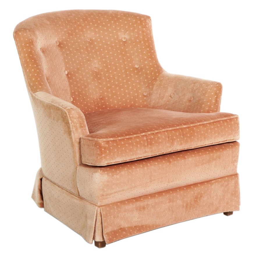 Skirt-Upholstered Chenille Lounge Chair, Mid to Late 20th Century
