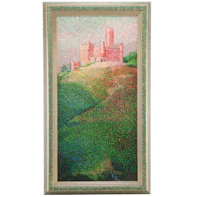 Pointillist Inspired Oil Painting of a Castle
