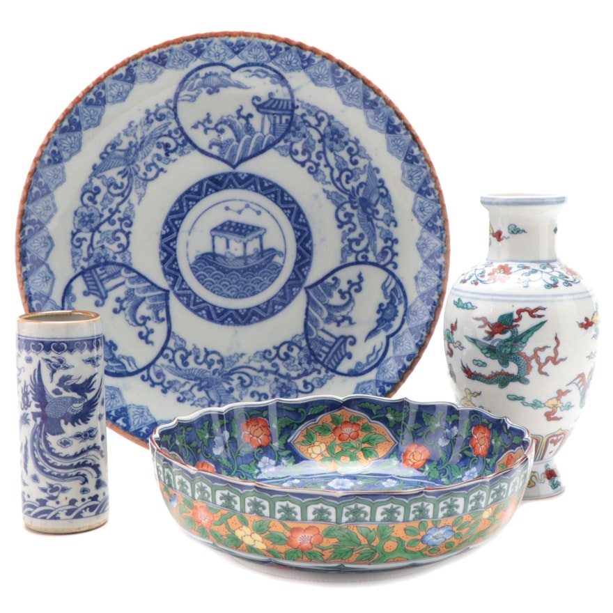 Japanese Igezara Plate and Other Porcelain Vases and Tableware