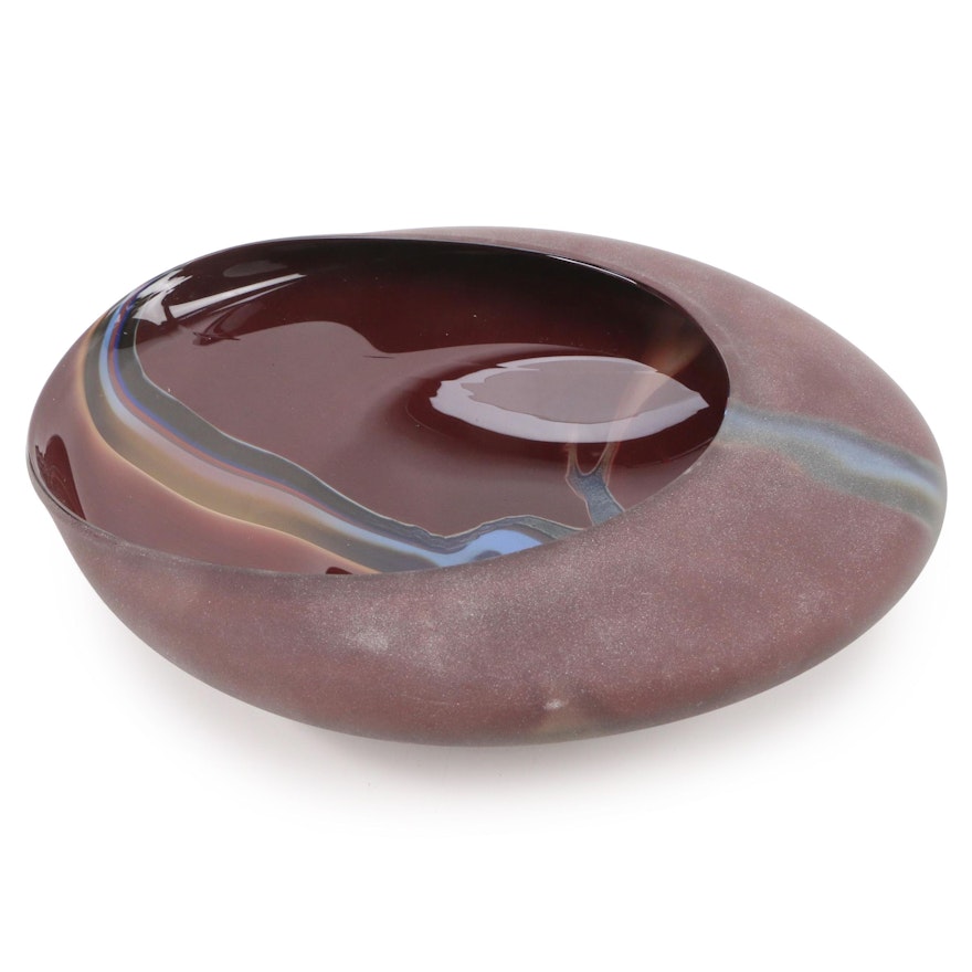 Ira Sapir "Eliptical" Blown Abstract Freeform Studio Art Glass Bowl