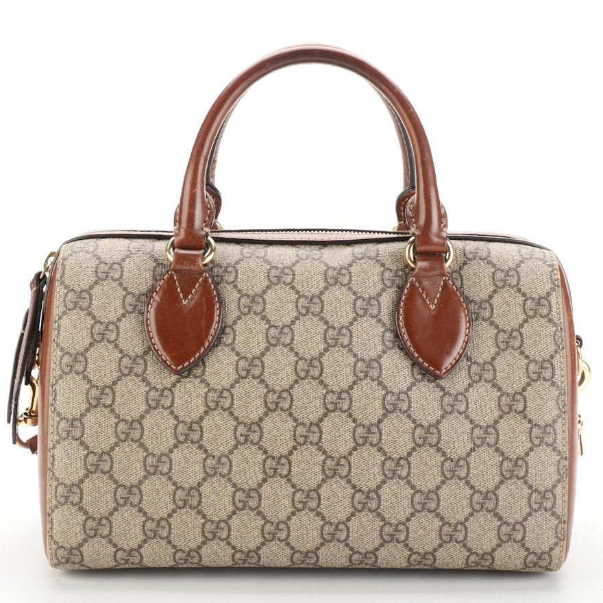Gucci Small Boston Bag in GG Supreme Canvas and Leather with Detachable Strap