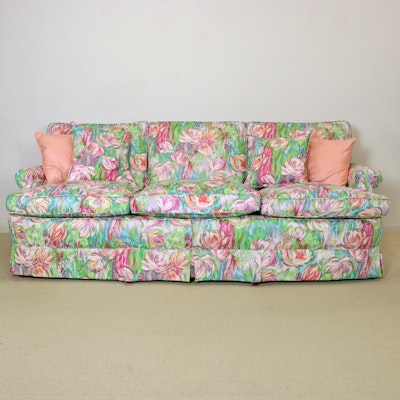 Custom Upholstered Three-Seat Sofa with Accent Pillows