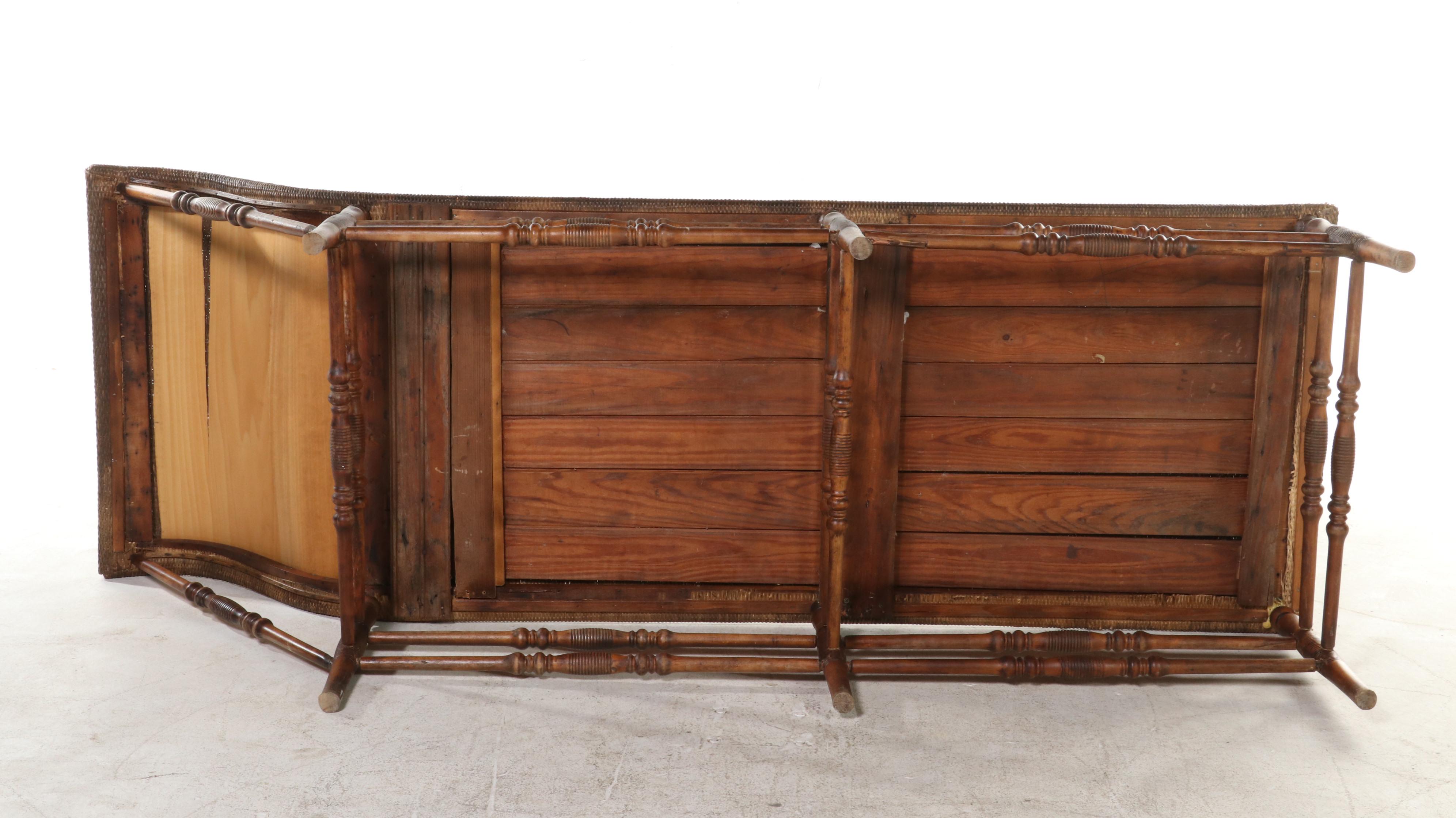 Victorian Wicker Chaise Lounge on Turned Legs with Stretchered Base