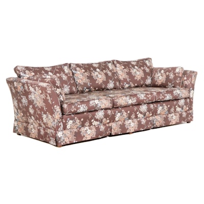 Floral Chintz Upholstered Three-Seat Box Sofa