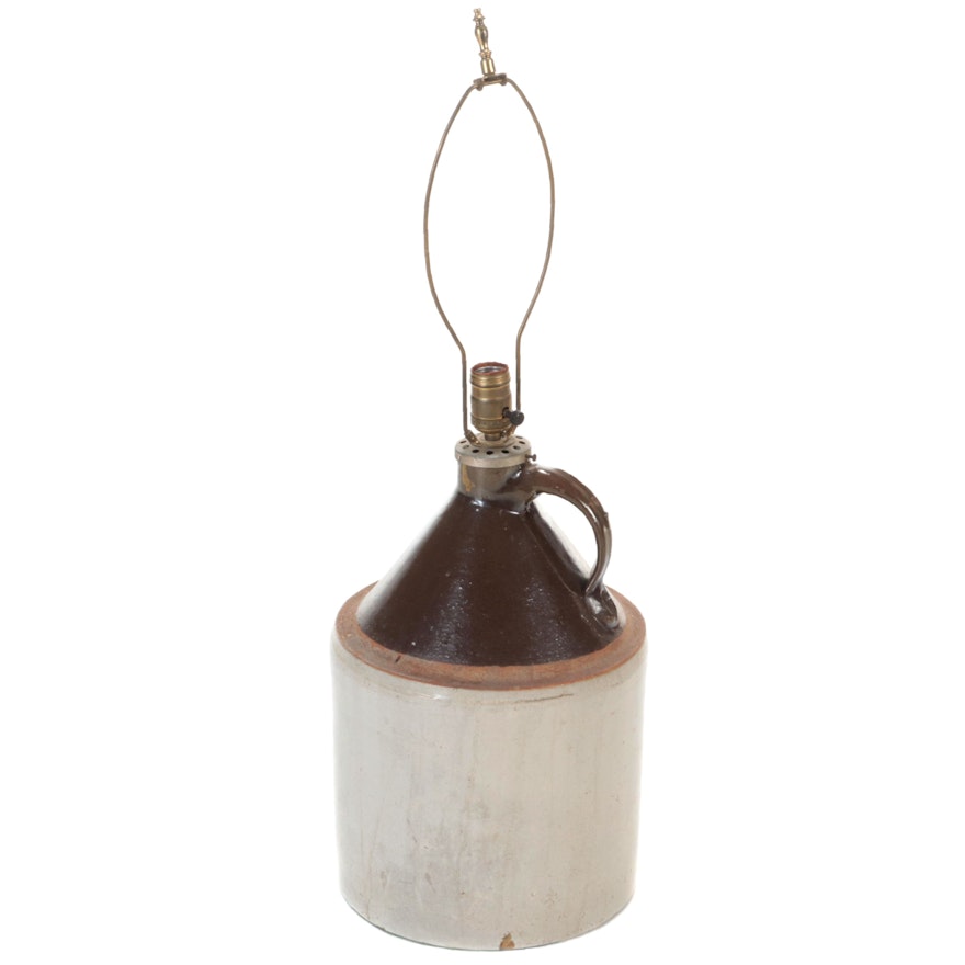 Keystone Pennsylvania Salt Glazed Jar Converted to Lamp, Mid-20th Century