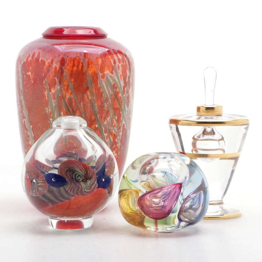 Paul Bendzunas Glass Vase with Leon Applebaum and Other Glass Perfume Bottles