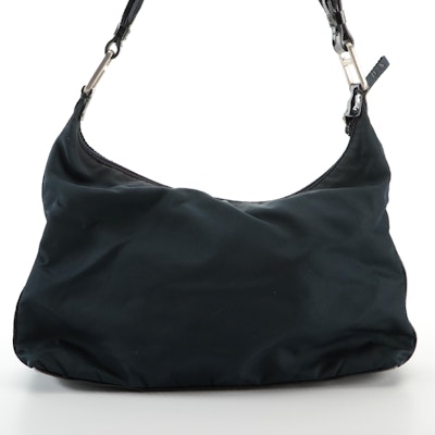 Prada Shoulder Bag in Dark Blue Nylon and Patent Leather Trim