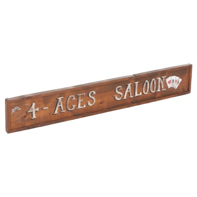 Hand-Painted "4-Aces Saloon" Wooded Hanging Sign
