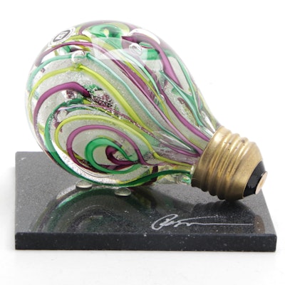 Peter Patterson "Light Bulb" Handcrafted Studio Art Glass Sculpture on Base