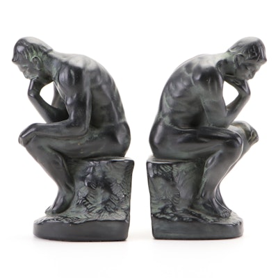 Roman Art Co. Composite Bookends After Auguste Rodin "The Thinker"