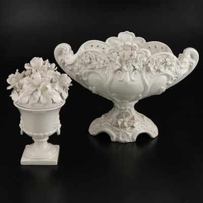 Ardalt Italian Barocco Bianco Centerpiece Vase with Flower Urn, Mid/Late 20th C.