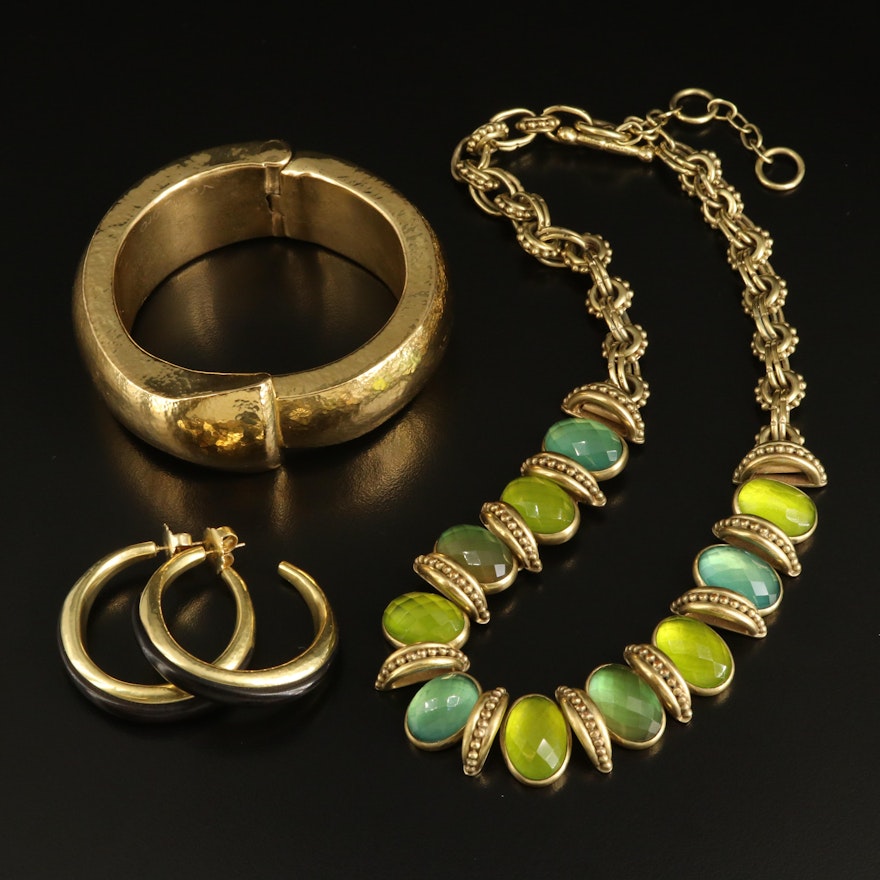 Steven Vaubel Necklace, Clamper and Hoop Earrings Including Gemstones