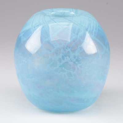 Michael Nourot Blown Glass Blue Studio Art Vase, 1984