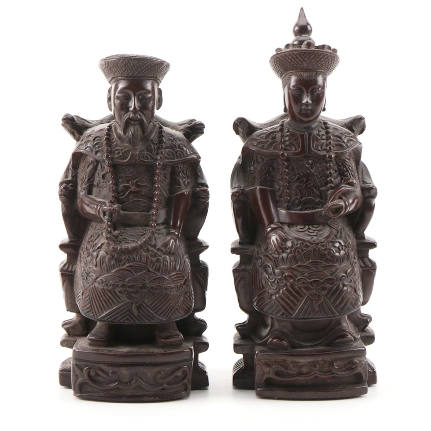 Chinese Emperor and Empress or Ancestor Figurines