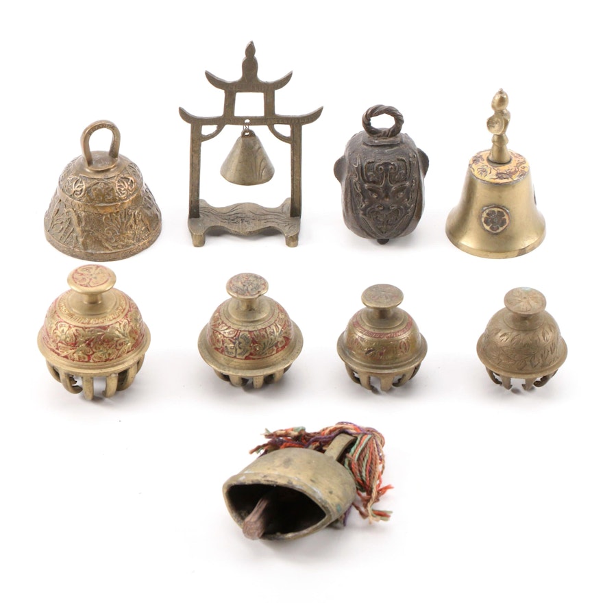 Brass Polychrome Elephant Claw Bells and Other Brass and Bronze Bells