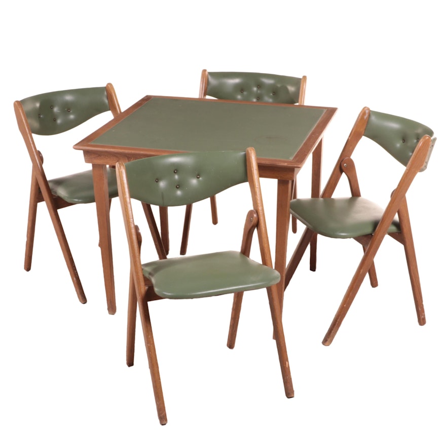 Morquist Products, Folding Walnut Games Table and Chair Set, Mid-20th Century