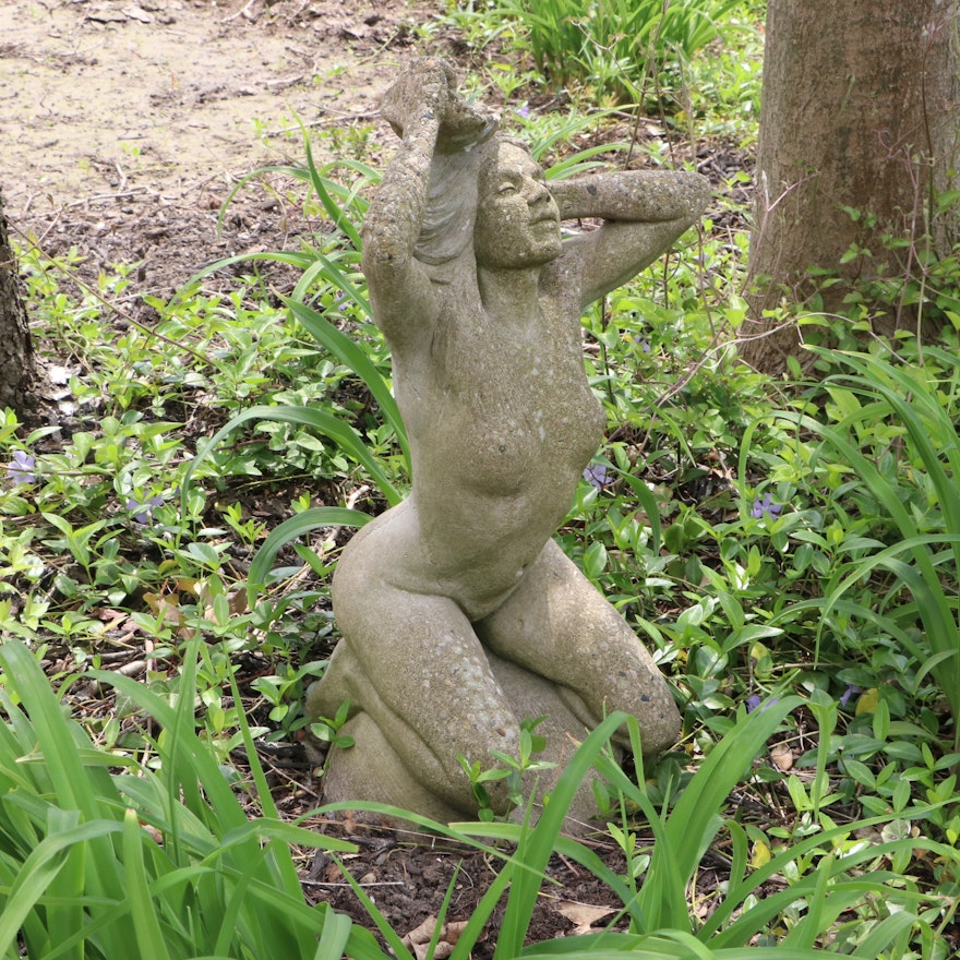 Concrete Garden Sculpture of Bathing Woman
