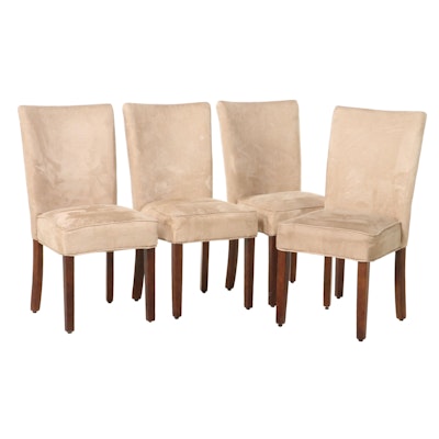 Four Microfiber Faux-Suede Upholstered Dining Chairs