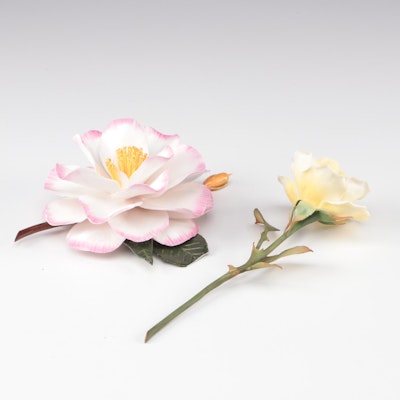 Boehm "Queen's Masterpiece Rose" and "Camellia" Bone China Flower Figurines