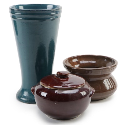 American Art Pottery Vases and Bean Pot, 20th Century