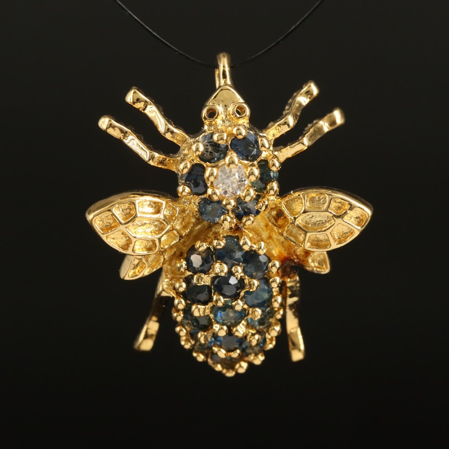 Sterling Sapphire and Cubic Zirconia Insect Converter Brooch