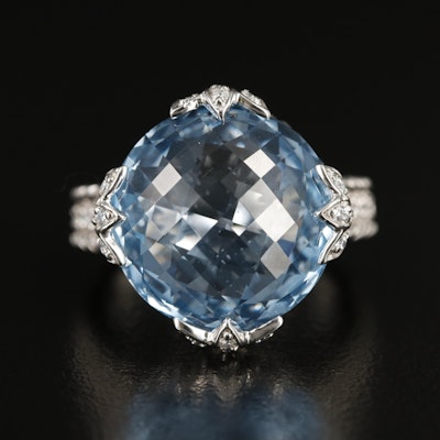 Judith Ripka Sterling Swiss Blue Topaz and Cubic Zirconia Ring