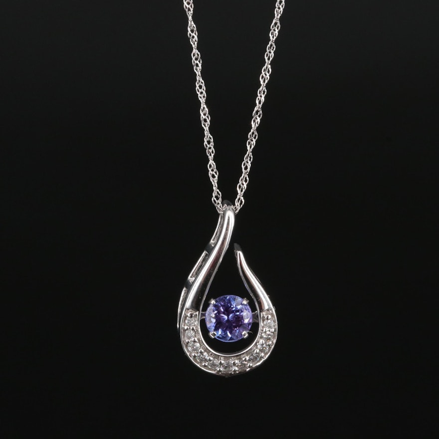 10K Tanzanite and Diamond Trembler Pendant Necklace