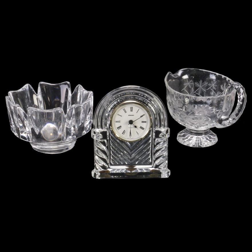 Orrefors and Fifth Avenue Cut Crystal Bowls and Staiger Desk Clock