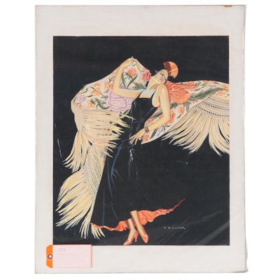 Ted E. Schrock Gouache Illustration of Flamenco Dancer, Circa 1940