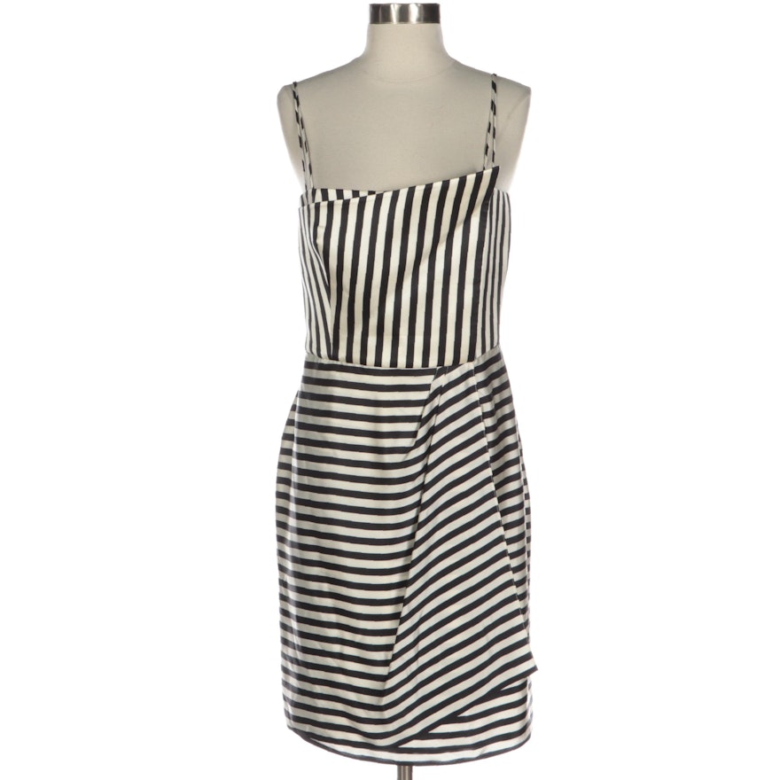 Armani Collezioni Vertical Striped Faux Wrap Sleeveless Dress