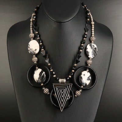 Sterling Black Onyx and Zebra Marble Necklaces