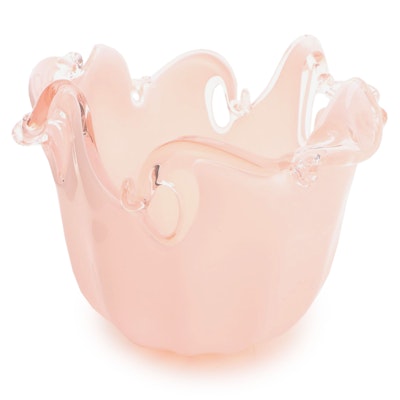 White Cristal Murano Blown Pink Cased Art Glass Vase