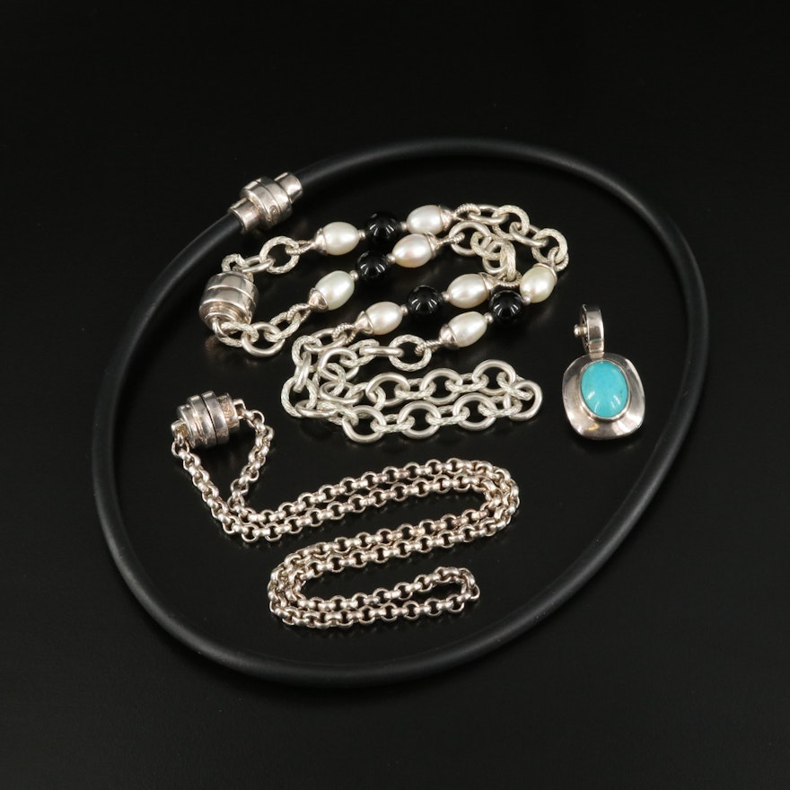 Joseph Esposito Sterling Necklaces Featuring Turquoise, Pearl and Black Onyx