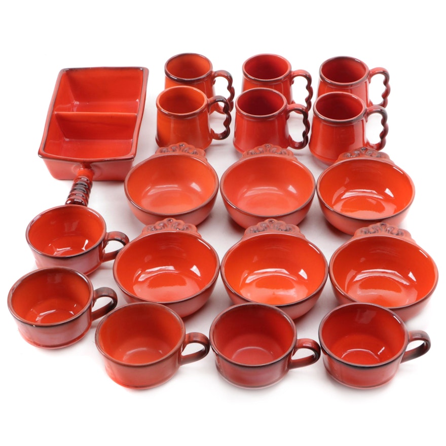Red Glazed Ceramic Dinnerware and Serving Dish