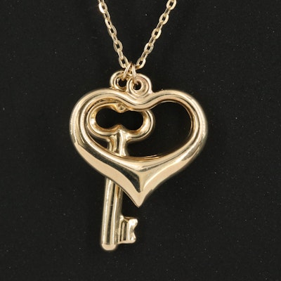 14K Heart and Key Pendant Necklace