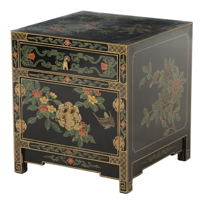 Chinoiserie Decorated Lacquered End Table Cabinet