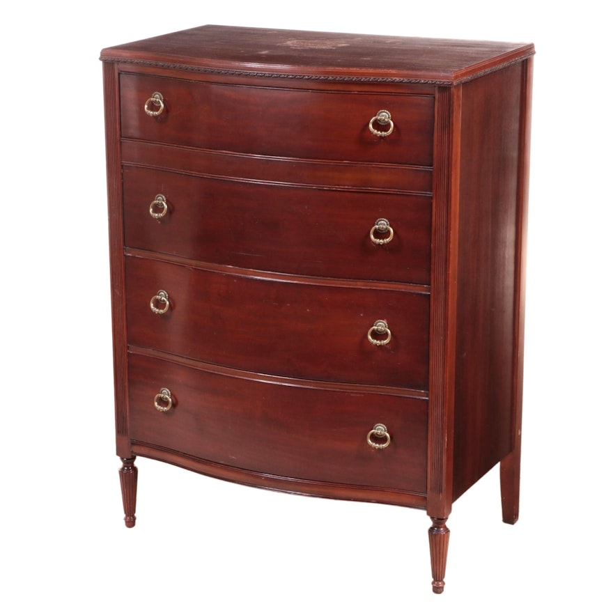 Federal Style Mahogany Four-Drawer Serpentine Chest, Mid-20th Century
