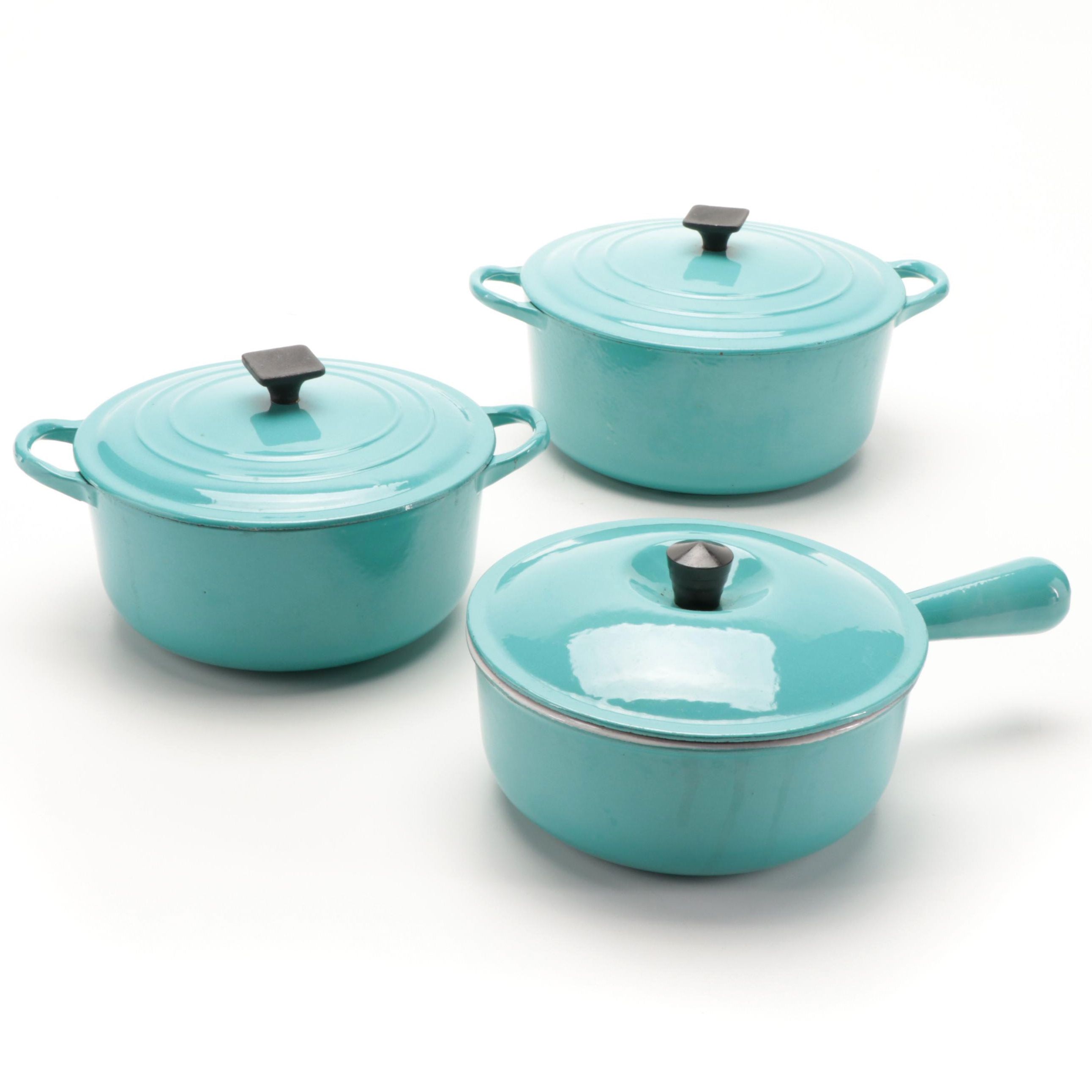 Le Creuset Turquoise Enameled Cast Iron Dutch Ovens and Sauce Pan EBTH