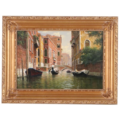 Mark Pettit Oil Painting "Summer Afternoon in Venice," Late 20th Century