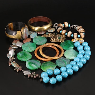 Jasper, Agate and Horn Cuffs, Necklaces and Bracelet Including Vintage