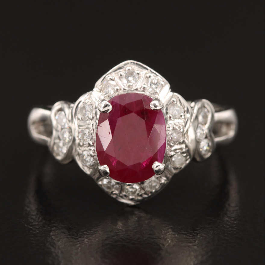 Platinum 1.27 CT Burmese Ruby and Diamond Ring with GIA Report