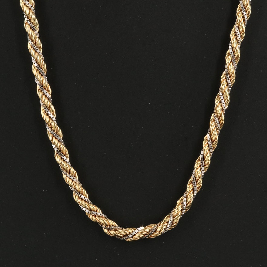Italian 18K Entwined Rope and Box Chain Necklace