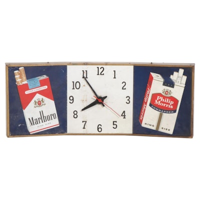 Dash Display Metal Cigarette Advertising Clock, Mid-20th Century