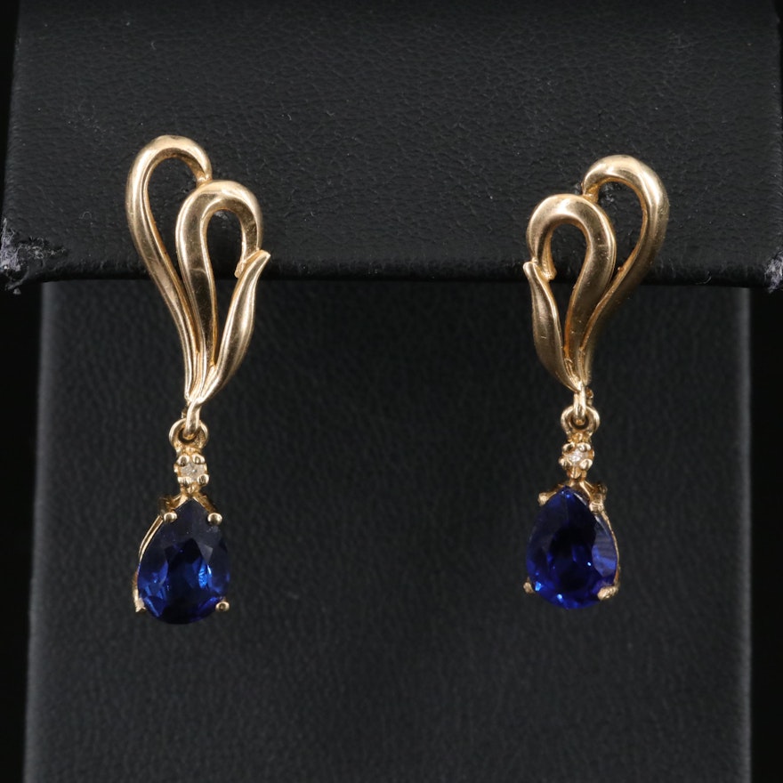14K Sapphire and Diamond Drop Earrings